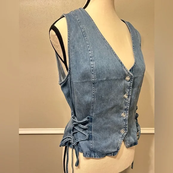 BBJ Los Angeles Denim Vest Waistcoat Blue Jean Large - Picture 5 of 6